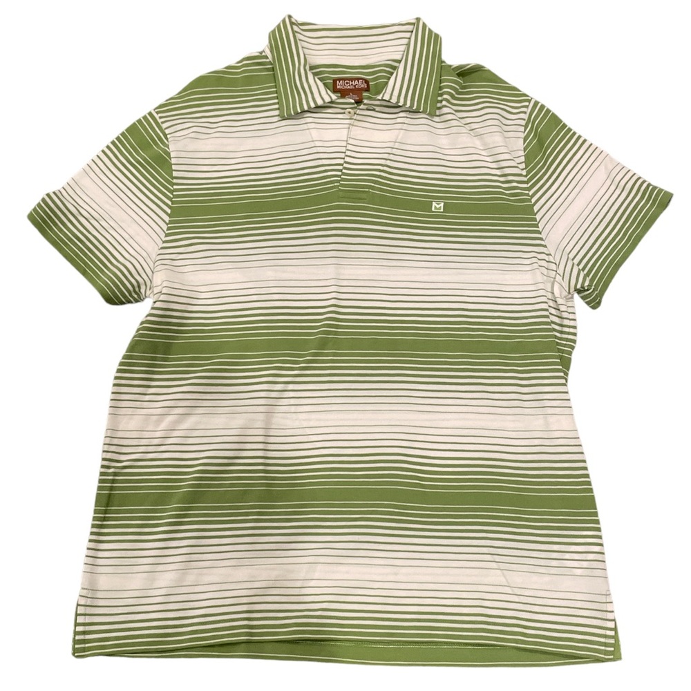 MICHAEL Michael Kors Green and White Stripe Polo Golf Size Large